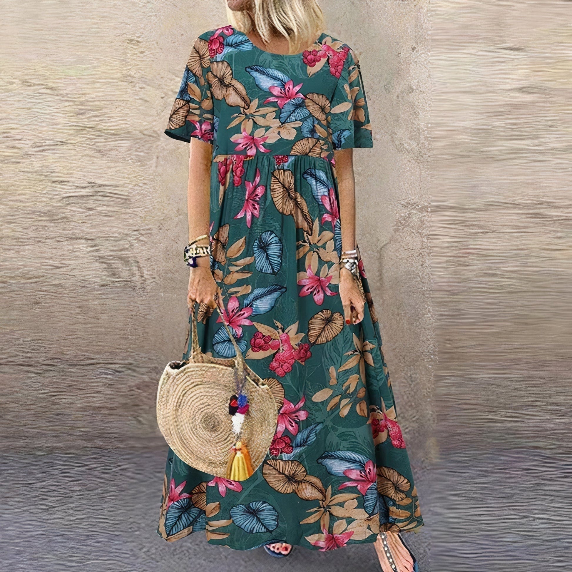 Floral Summer Maxi Dress - Green