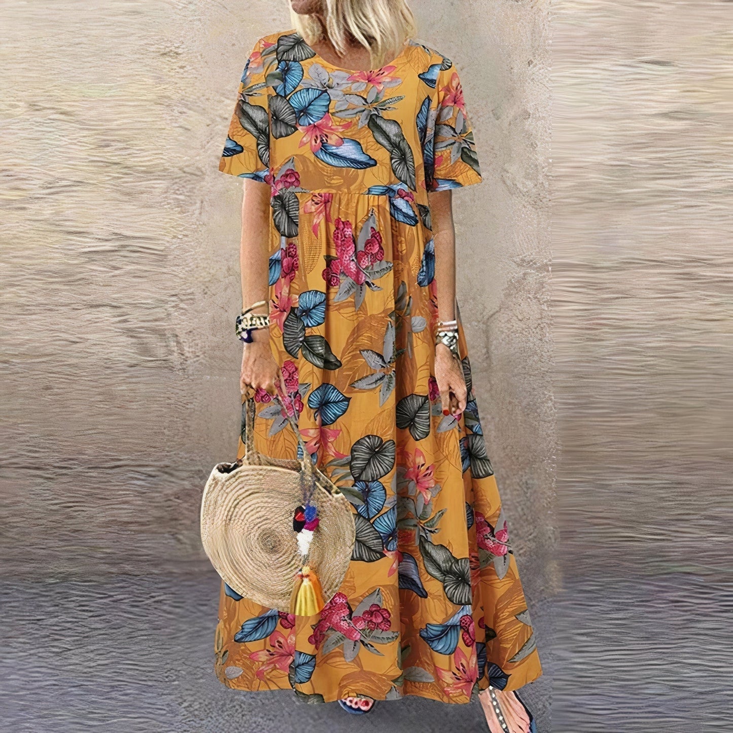 Floral Summer Maxi Dress - Yellow