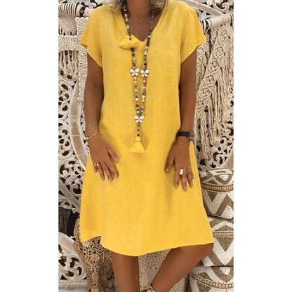 V Neck Shift Dress - Yellow