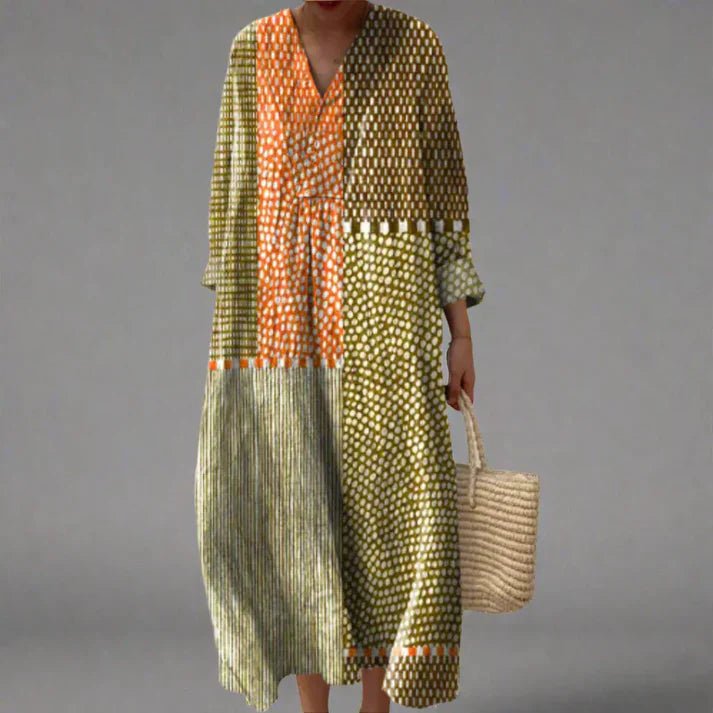 Women's Oversized V-Neck Maxi Dress - Green