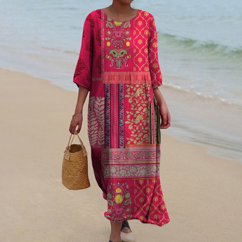 Boho Kaftan Maxi Dress - Red