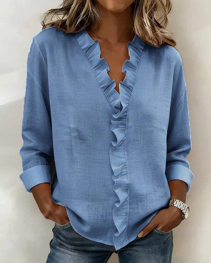 Women's V-Neck Blouse - Blue