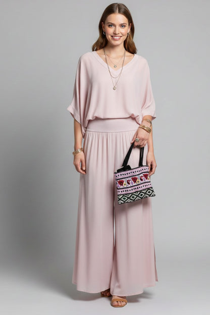 Wide Leg Pants Two Piece Set - Pink