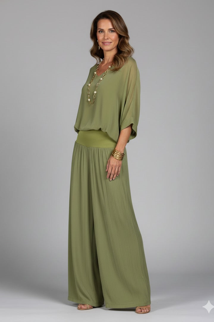 Wide Leg Pants Two Piece Set