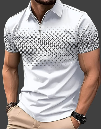 Short Sleeve Printed Polo Shirt - White