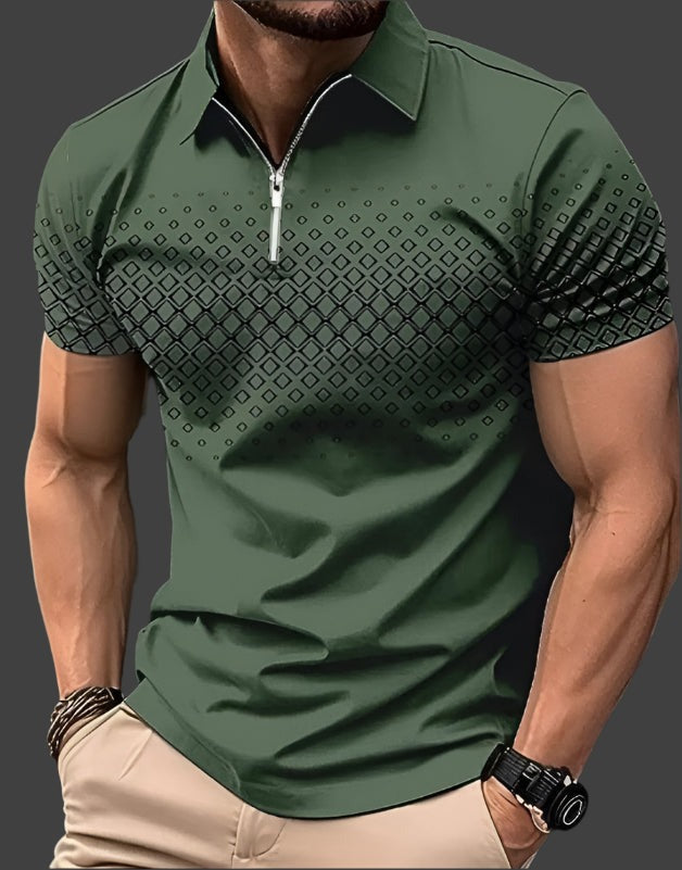 Short Sleeve Printed Polo Shirt - Green