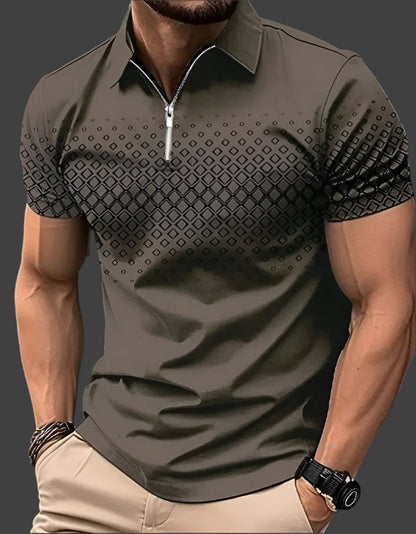 Short Sleeve Printed Polo Shirt - Gray