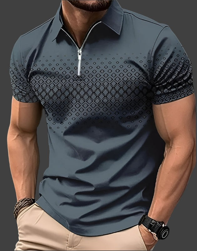 Short Sleeve Printed Polo Shirt - Blue