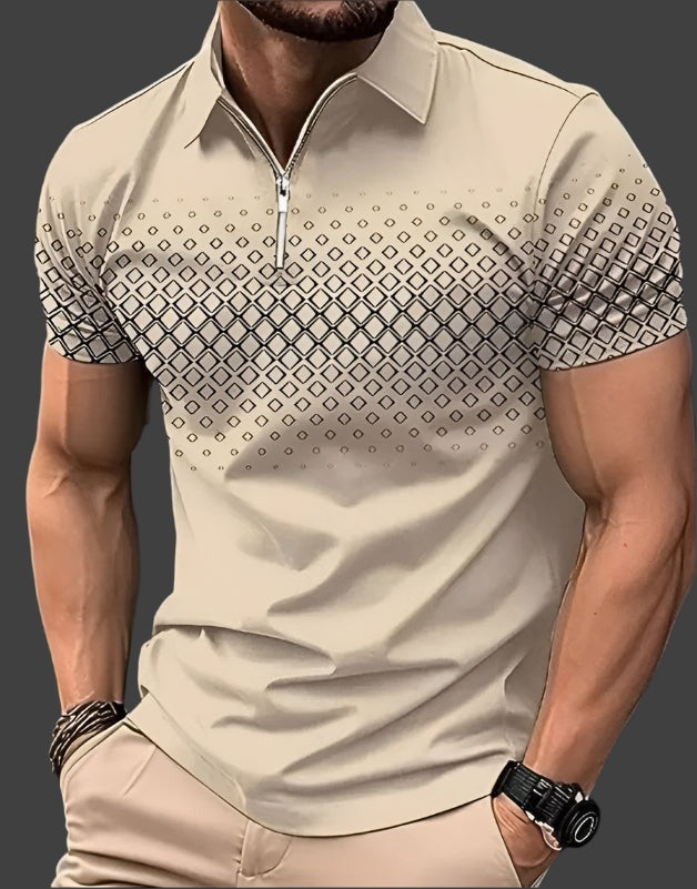 Short Sleeve Printed Polo Shirt - Beige