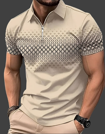 Short Sleeve Printed Polo Shirt - Beige