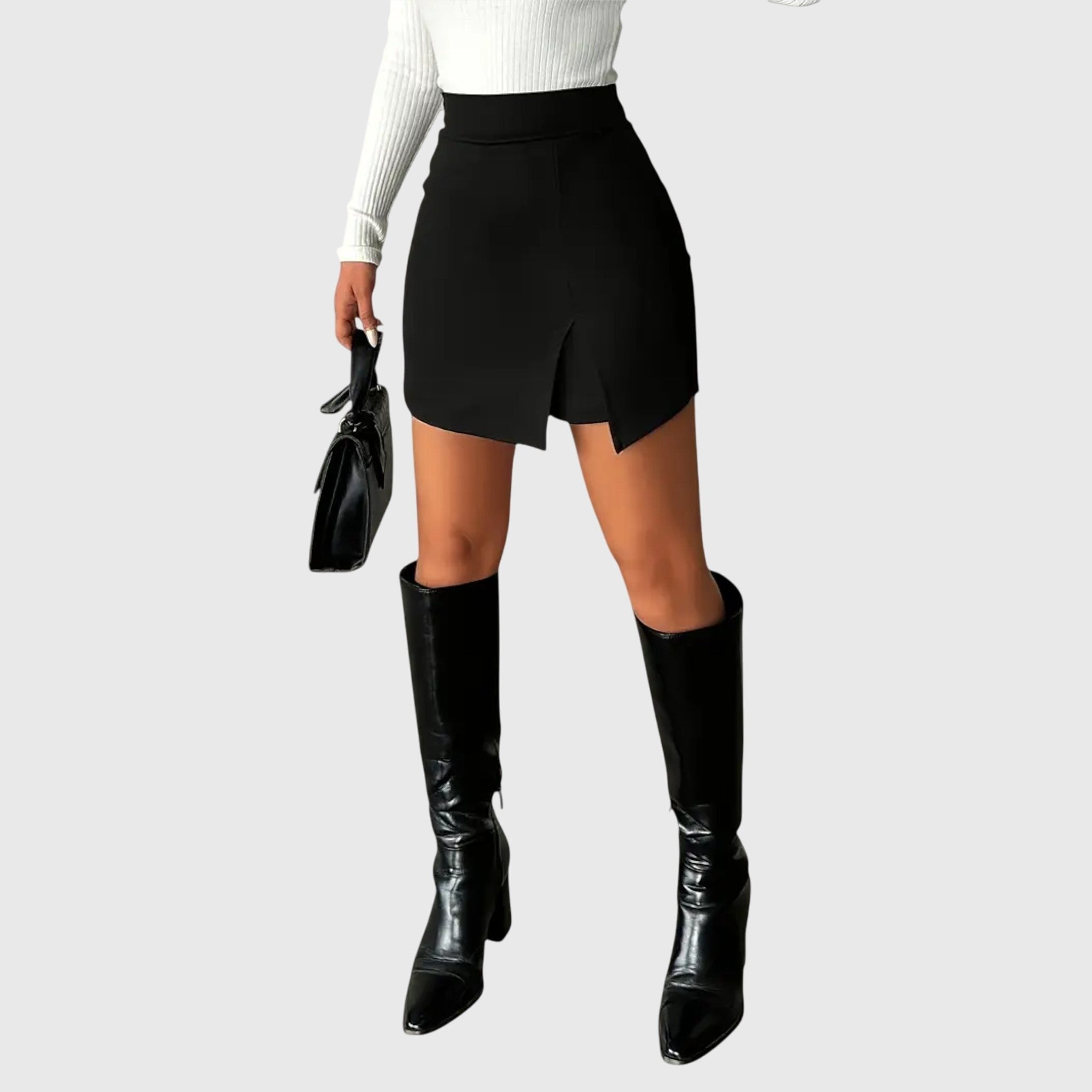 Women's Asymmetric Bodycon Skort - Black