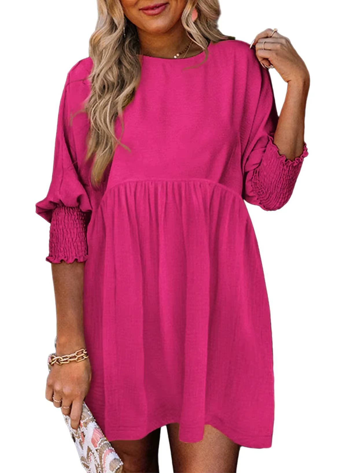 Women's Babydoll Mini Dress - Rose red