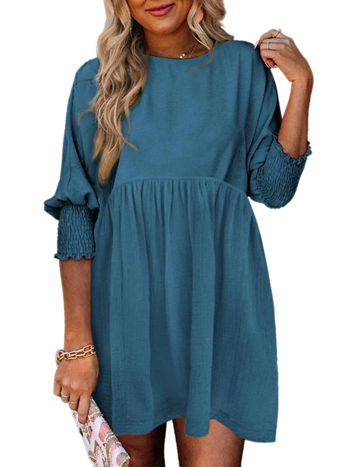 Women's Babydoll Mini Dress - Gray blue
