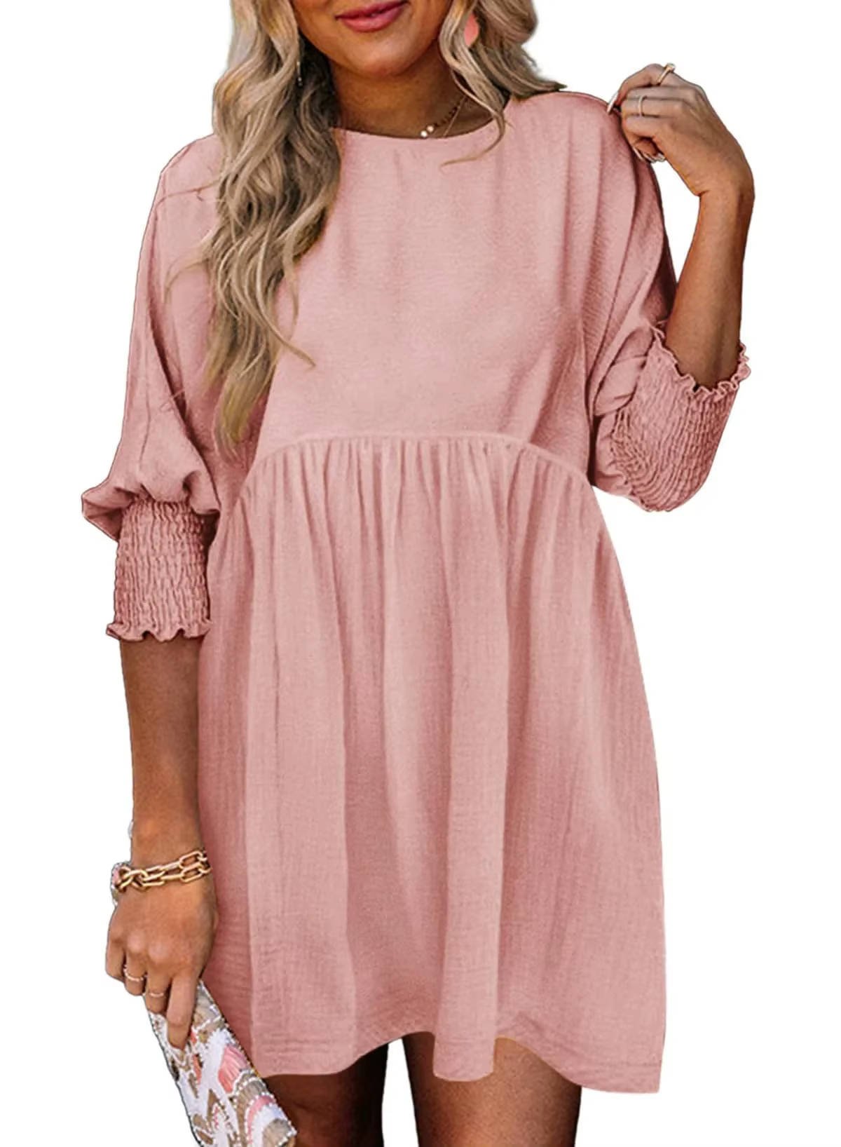 Women's Babydoll Mini Dress - Light pink