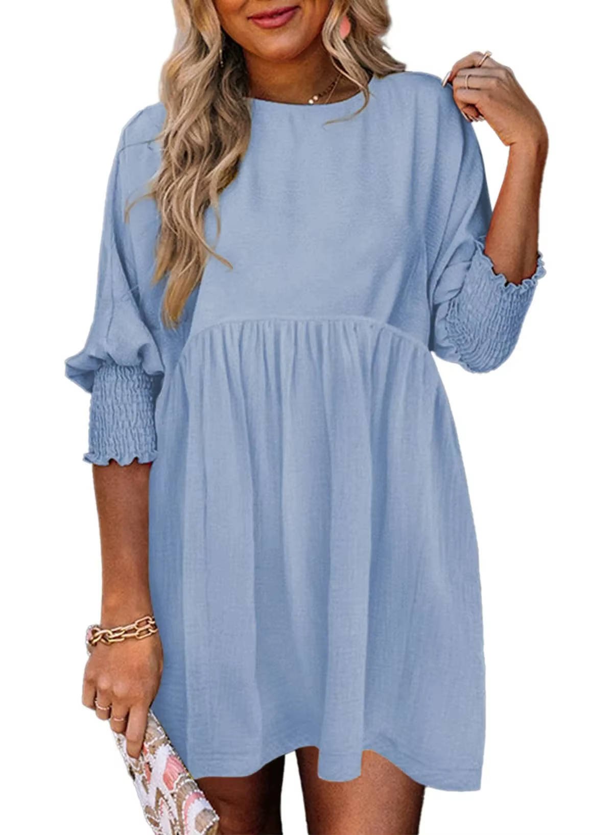 Women's Babydoll Mini Dress - Light Blue