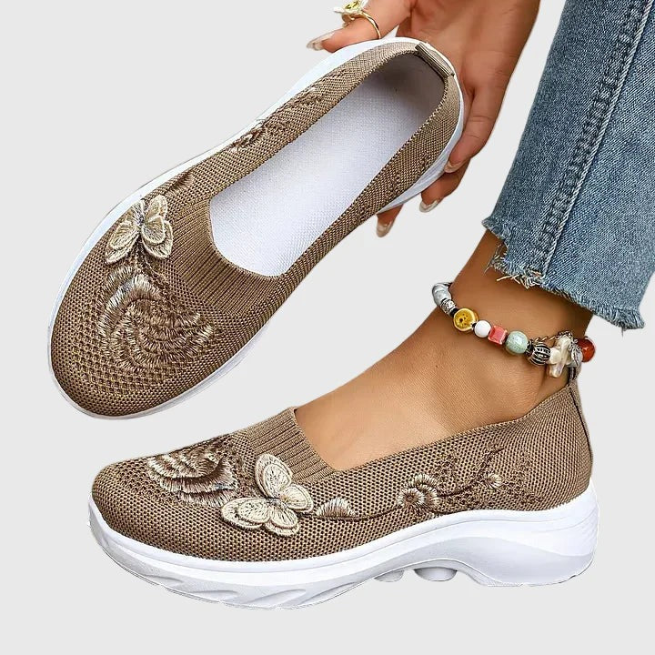 Butterfly Embroidered Sneakers - Khaki