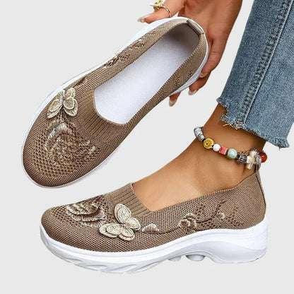Butterfly Embroidered Sneakers - Khaki