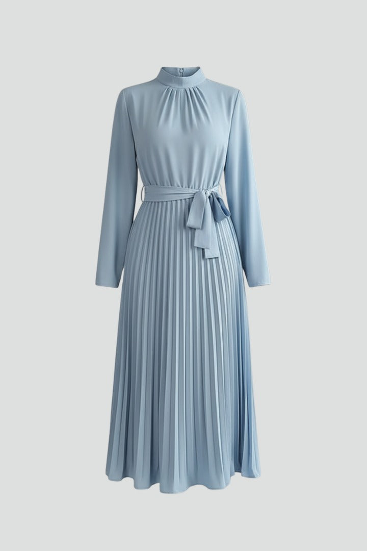 Pleated Long Sleeve Midi Dress