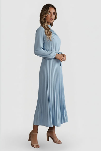 Pleated Long Sleeve Midi Dress