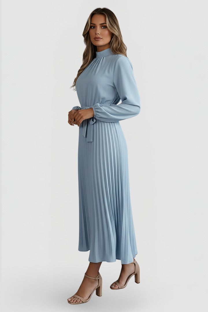 Pleated Long Sleeve Midi Dress