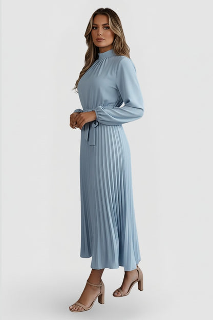 Pleated Long Sleeve Midi Dress
