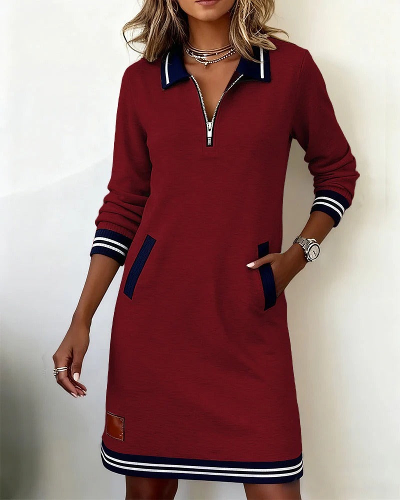 Long Sleeve Sweater Dress - Red