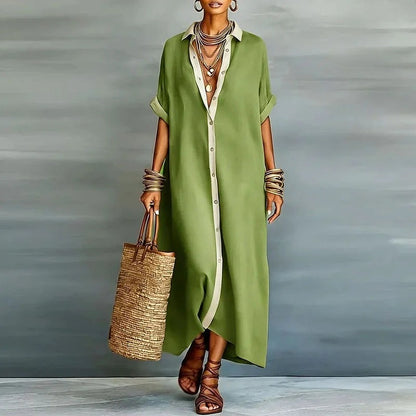 Long Sleeve Maxi Shirt Dress - Green