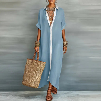 Long Sleeve Maxi Shirt Dress - Sky Blue