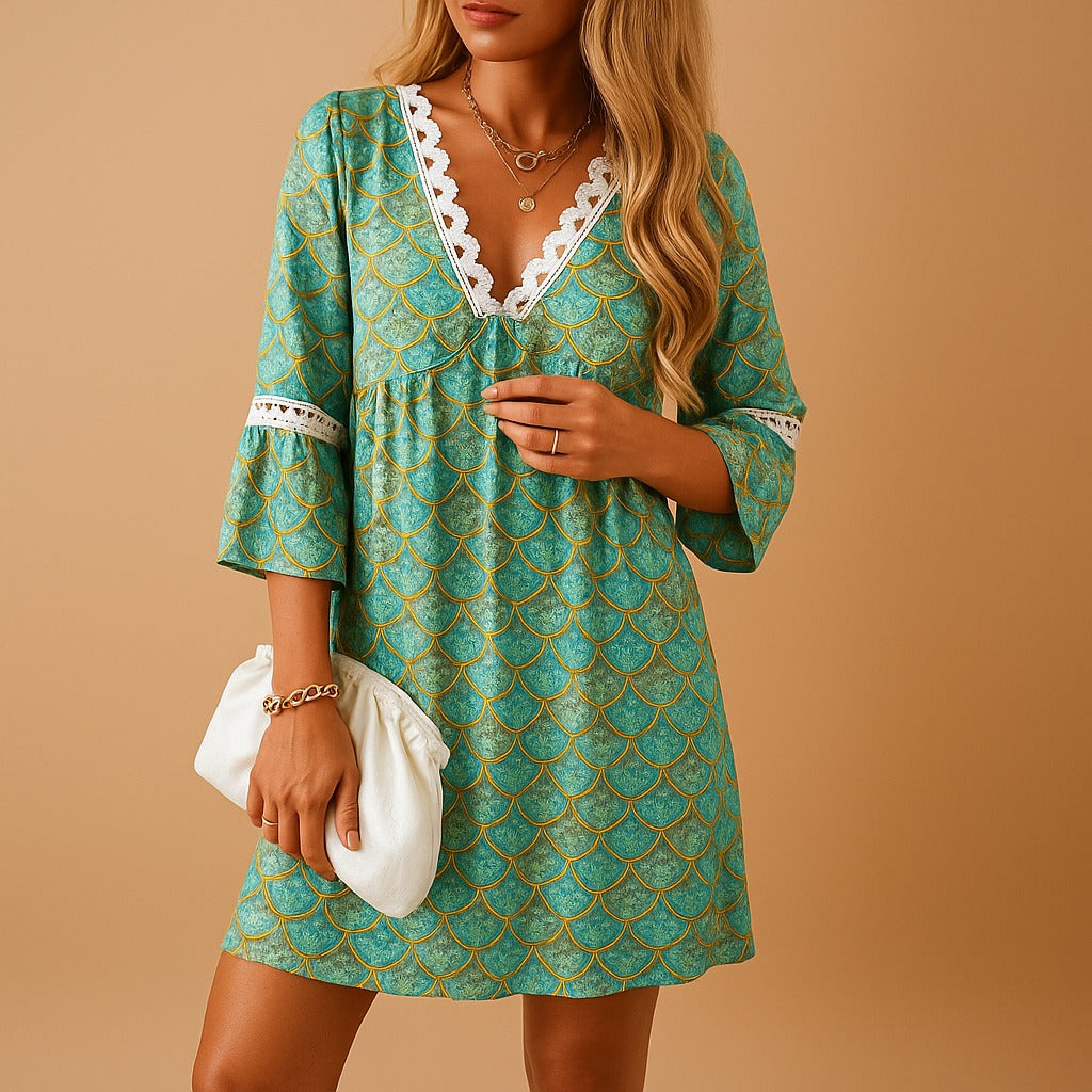 Floral Mini Dress - Green