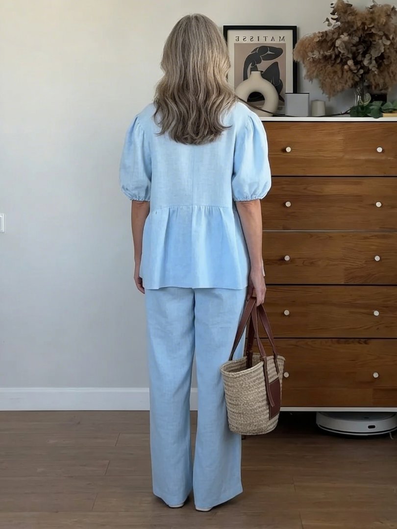 Women's Linen Peplum Wide-Leg Set