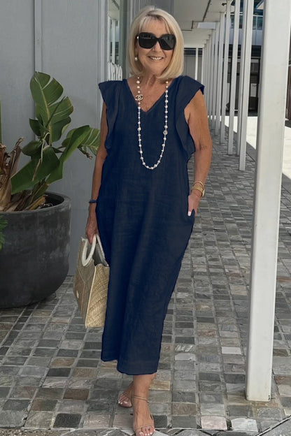 Sleeveless Summer Dress - Navy Blue