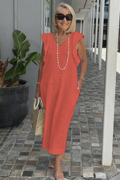 Sleeveless Summer Dress - Orange Red