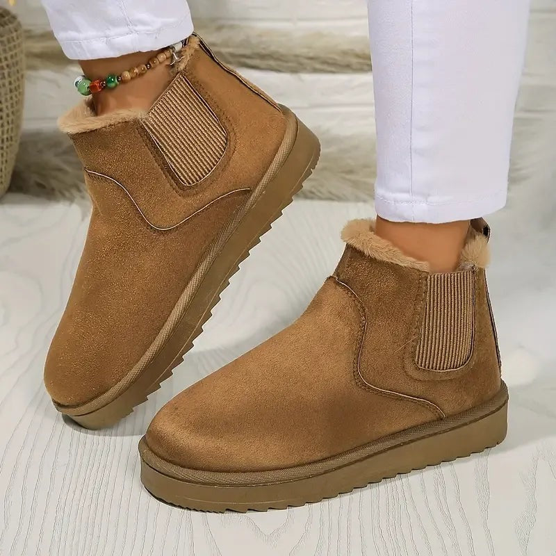 Faux Fur Chelsea Boots - Khaki