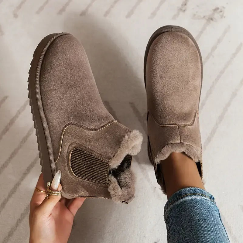 Faux Fur Chelsea Boots - Brown