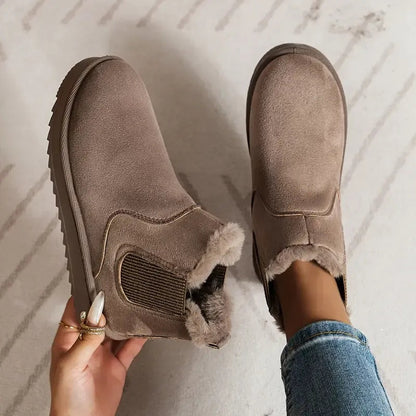 Faux Fur Chelsea Boots - Brown