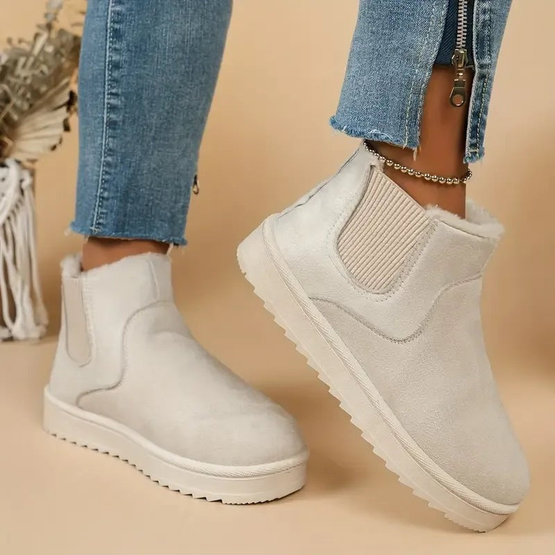 Faux Fur Chelsea Boots - White