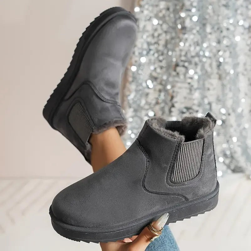 Faux Fur Chelsea Boots - Gray