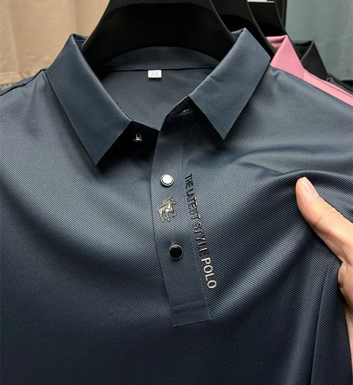 Men's Snap-Placket Twill Polo - Marine Blue