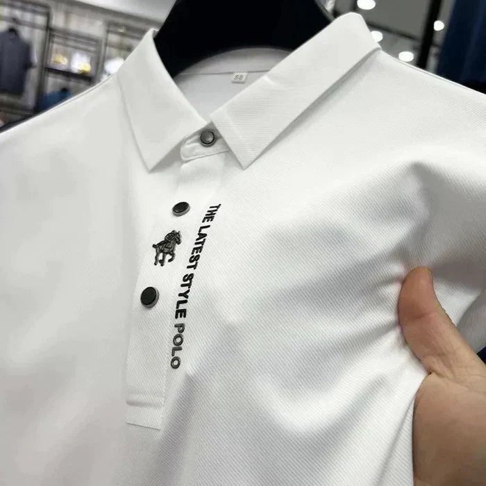 Men's Snap-Placket Twill Polo - White