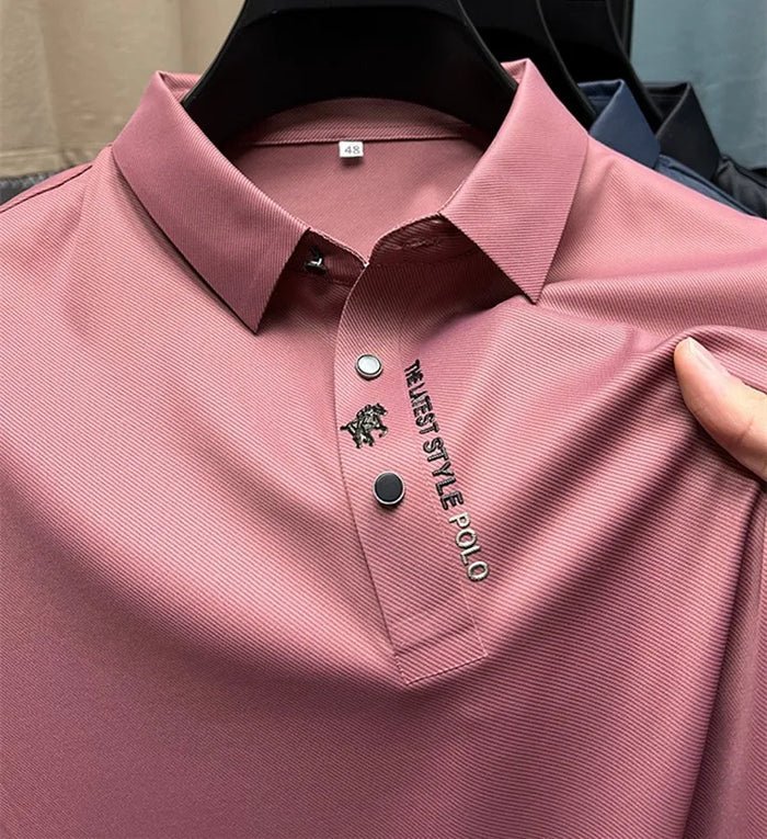 Men's Snap-Placket Twill Polo - Pink
