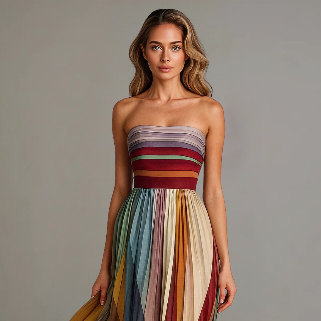 Women's Striped Pleated Maxi Dress