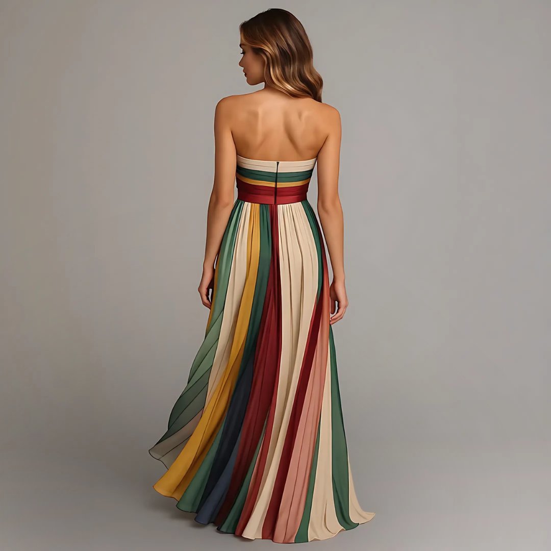 Women's Striped Pleated Maxi Dress