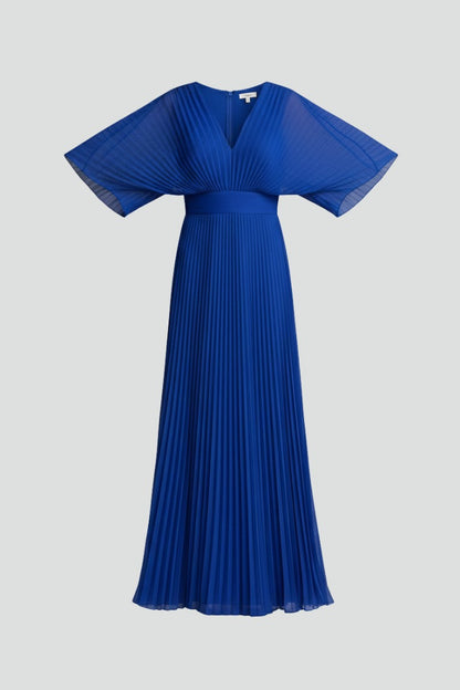 Pleated Kimono Sleeve Maxi Dress