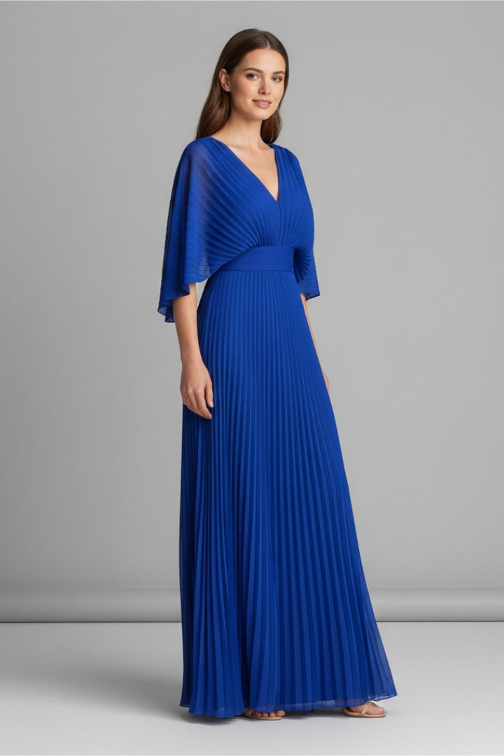 Pleated Kimono Sleeve Maxi Dress