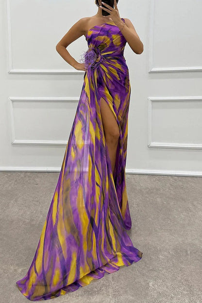 Formal One Shoulder Maxi Dress - Purple