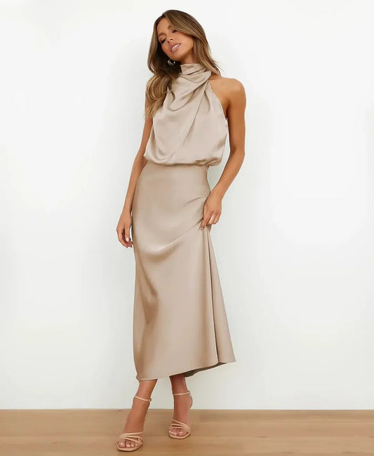 Halter Wedding Guest Midi Dress