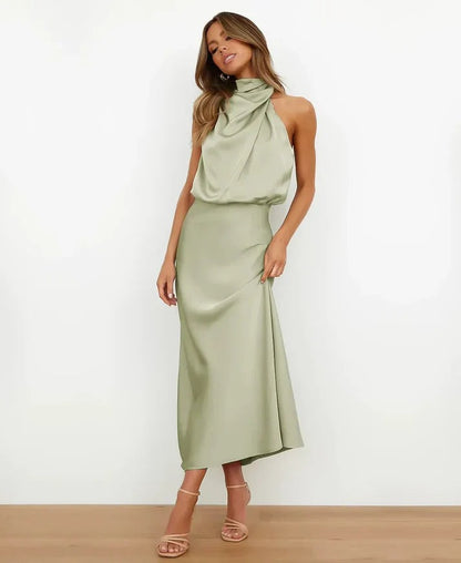 Halter Wedding Guest Midi Dress