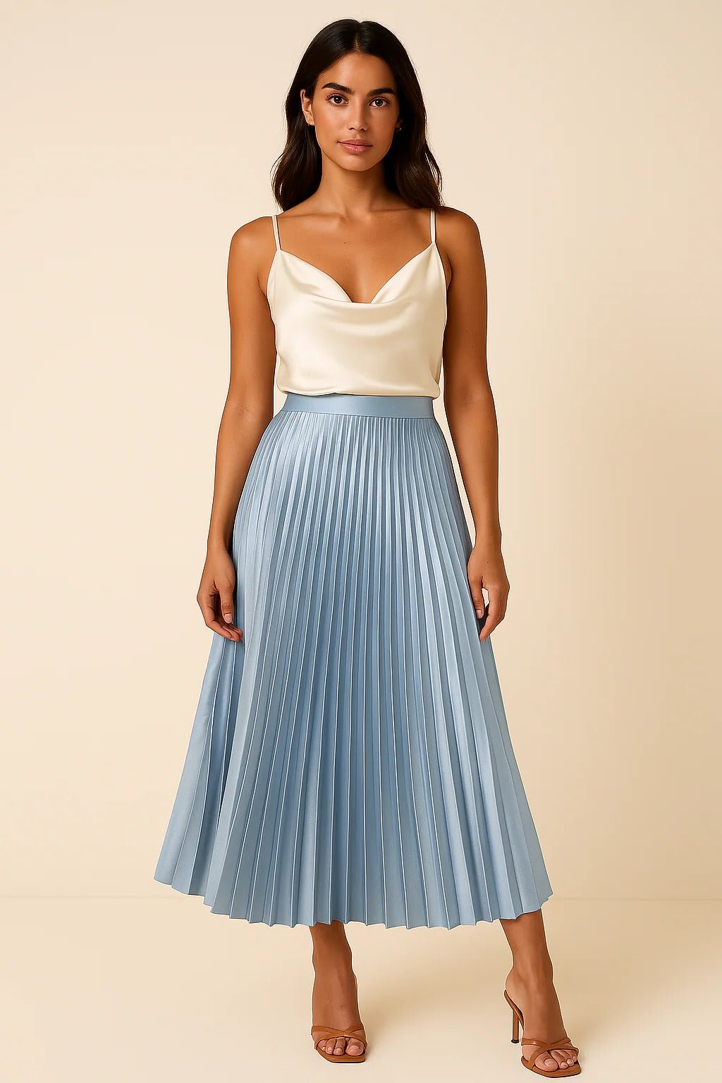 Women's Faux Leather Pleated Midi Skirt