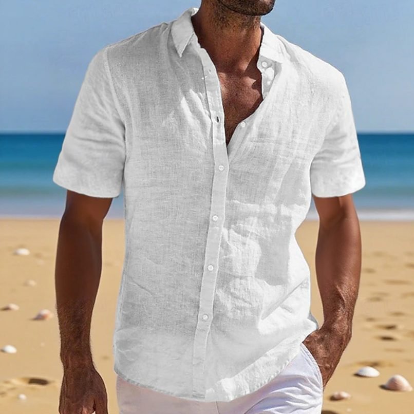 Men's Linen Short-Sleeve Shirt - White