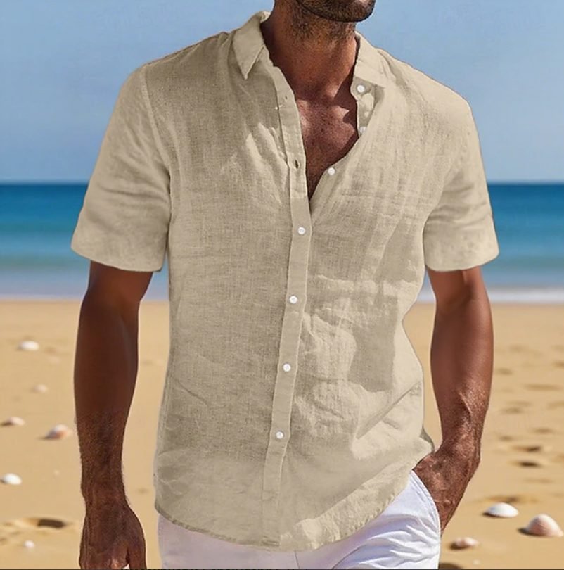Men's Linen Short-Sleeve Shirt - Beige